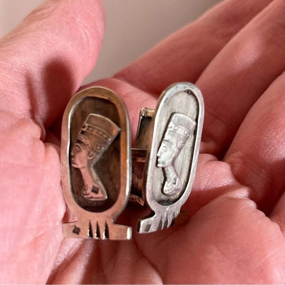 Antique Art Deco Victorian Egyptian Pharaoh Sterling silver Cufflinks